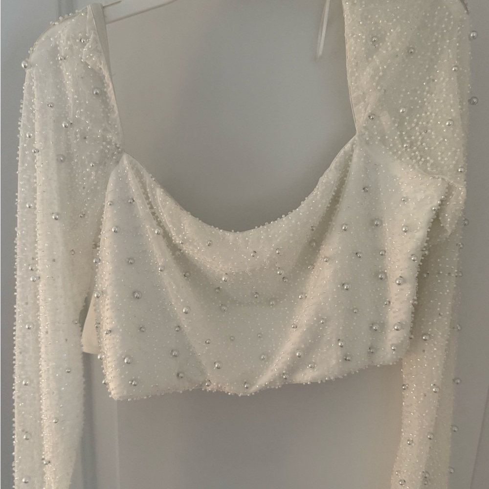 White Beaded Sparkle Crop Top